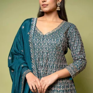 Bottle Green Chinon Readymade Sharara Set