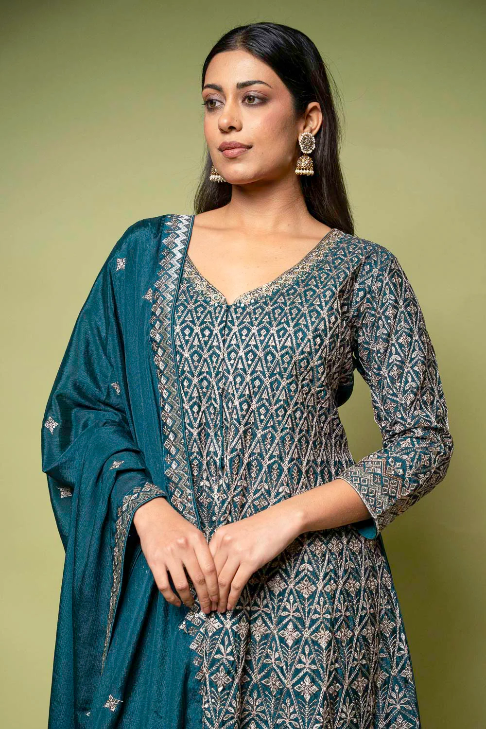 Bottle Green Chinon Readymade Sharara Set