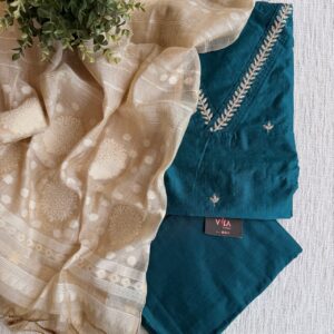V neck silk cotton suit set