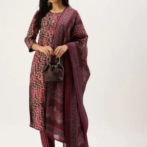 Maroon Geometric Printed Kurta & Trousers
