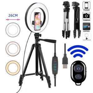 LED Selfie Ring Light with Adjustable Tripod and Bluetooth Remote - Photography and Makeup Light for Phones