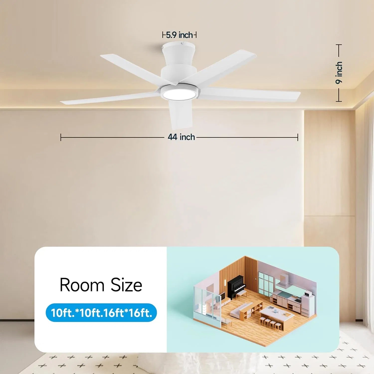 Modern 44 Inch Ceiling Fan with Dimmable LED Light, Remote Control, Reversible DC Motor, 3 Colour Temperatures and Timer - Image 7