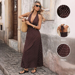 Casual Dot Slim V-neck Long Dresses For Women 2026 Fashion Summer Women's A-Line Midi Dress Elegant Vintage Dresses