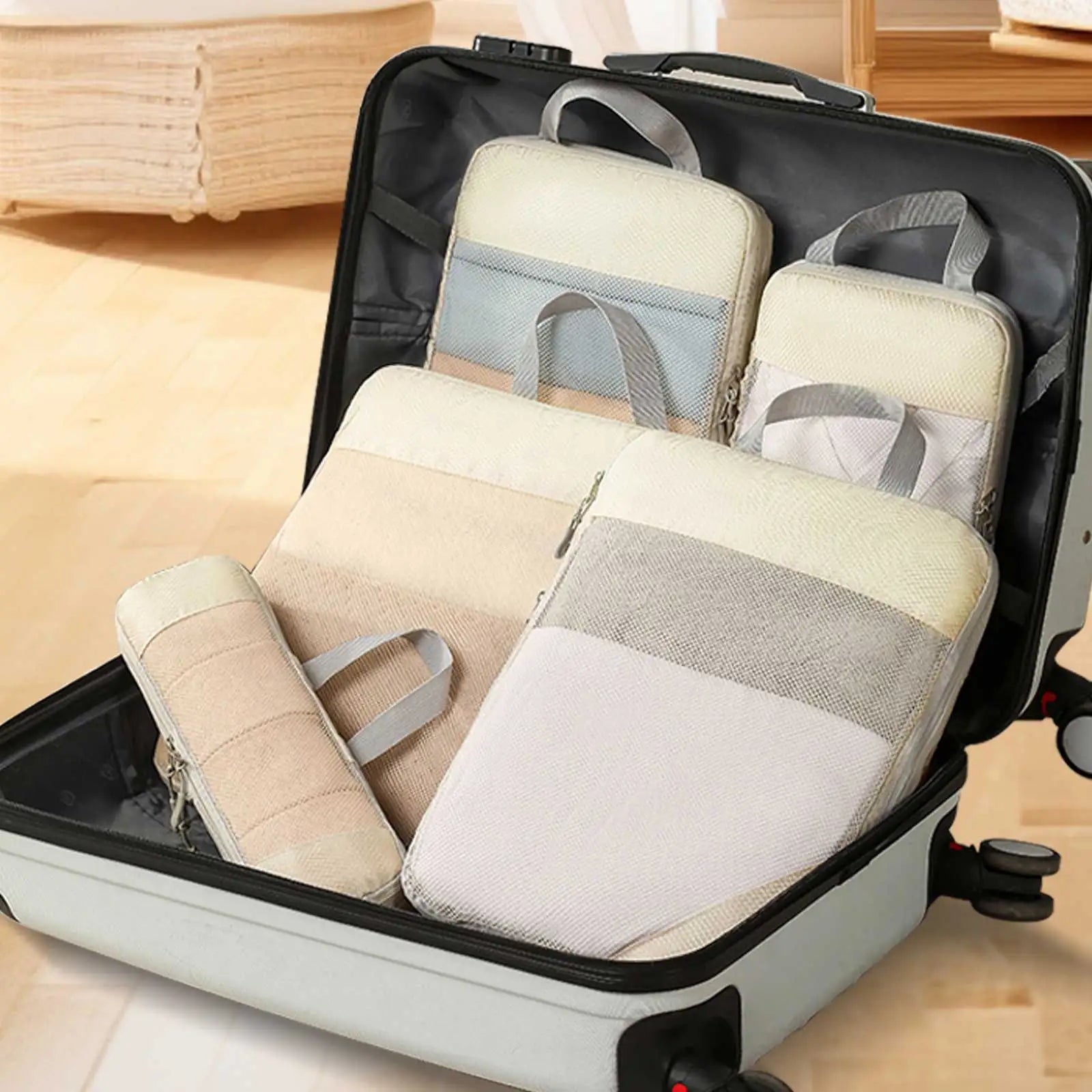 5 Set/6 Set Compressible Packing Cubes Travel Storage Bag Portable Large Capacity Waterproof Suitcase Handbag Luggage Organizer - Image 5