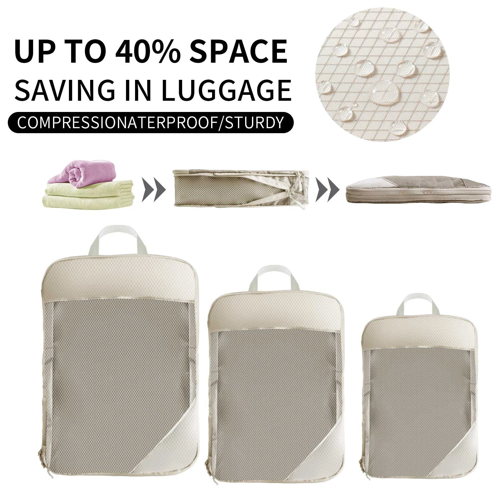 5 Set/6 Set Compressible Packing Cubes Travel Storage Bag Portable Large Capacity Waterproof Suitcase Handbag Luggage Organizer - Image 2