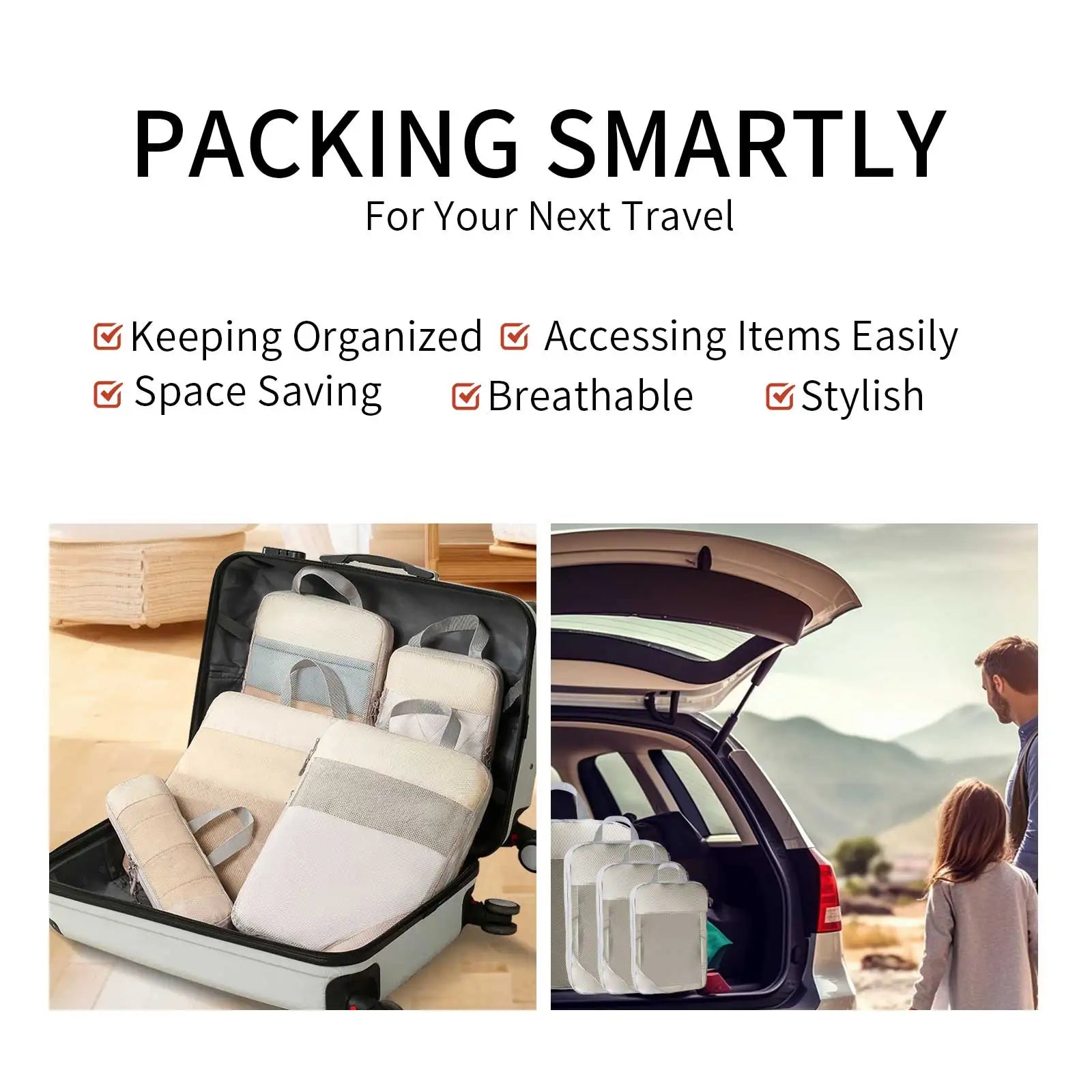 5 Set/6 Set Compressible Packing Cubes Travel Storage Bag Portable Large Capacity Waterproof Suitcase Handbag Luggage Organizer - Image 6
