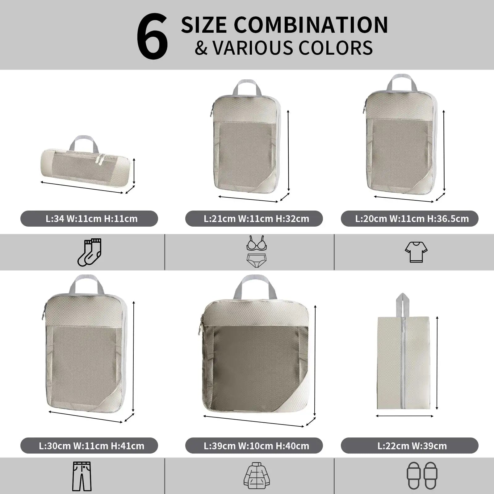 5 Set/6 Set Compressible Packing Cubes Travel Storage Bag Portable Large Capacity Waterproof Suitcase Handbag Luggage Organizer - Image 4