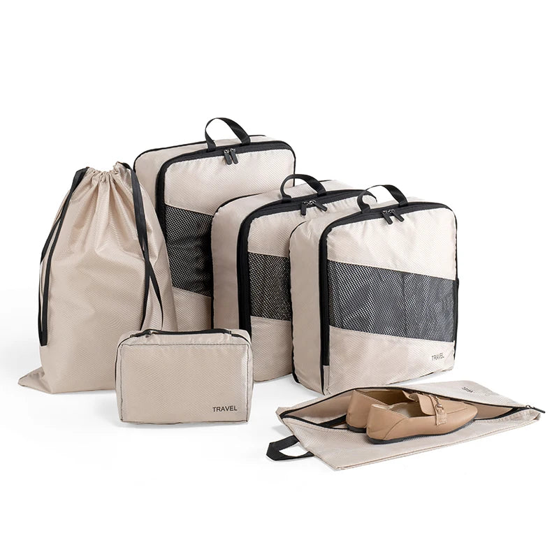 5 Set/6 Set Compressible Packing Cubes Travel Storage Bag Portable Large Capacity Waterproof Suitcase Handbag Luggage Organizer - Image 11