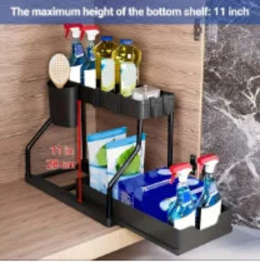Under Sink Organizer Space Saving 2 Tier Pull Out Storage Box Durable Large Capacity Kitchen Bathroom Essential Drawer Organizer - Image 6