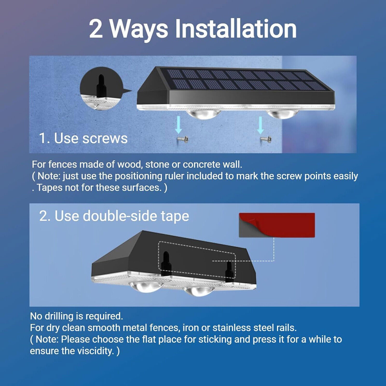 2PCS Super Bright Solar Powered Door Fence Wall Lights LED Outdoor Garden Lamp - Image 4