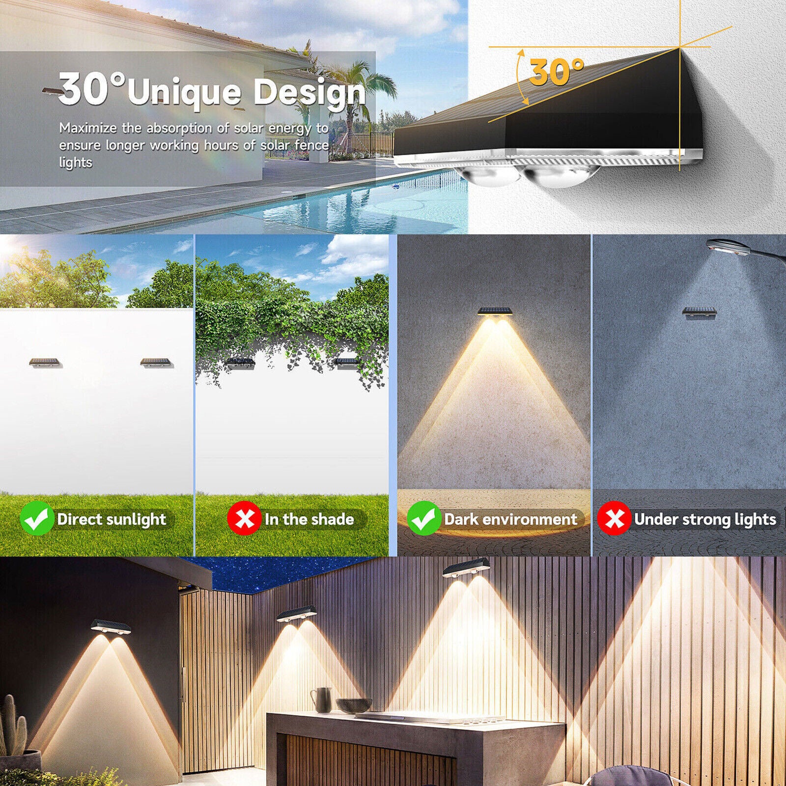 2PCS Super Bright Solar Powered Door Fence Wall Lights LED Outdoor Garden Lamp - Image 2