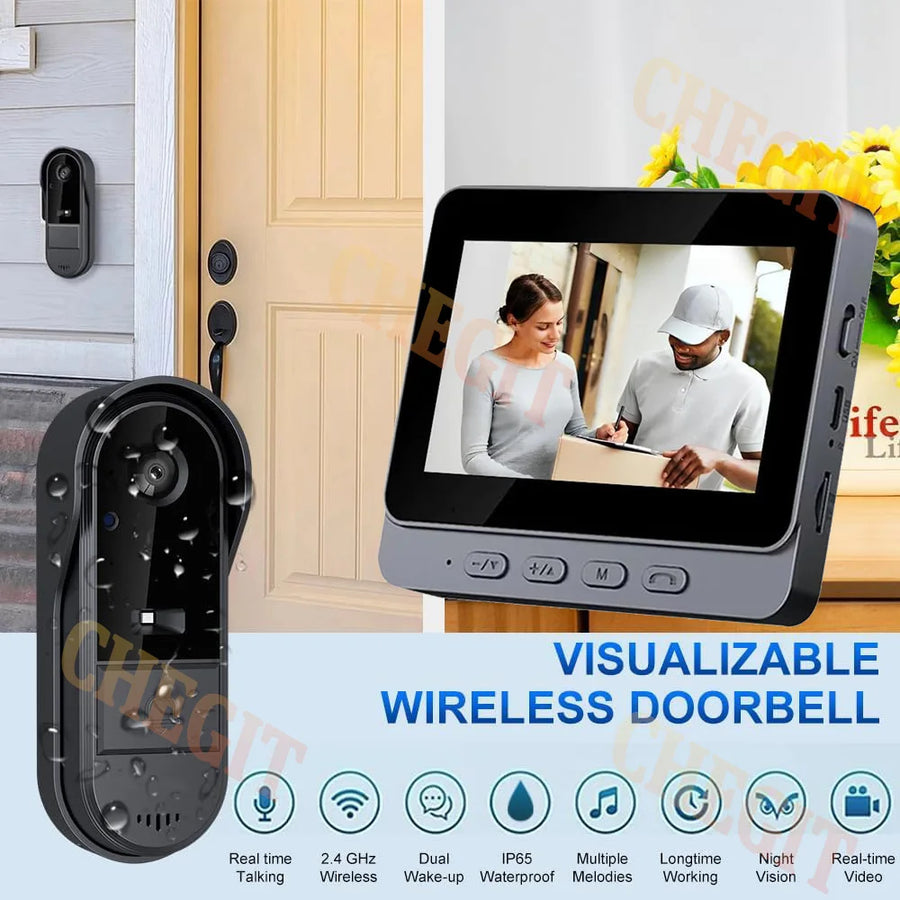 Wi-Fi Video Doorbell with 4.3 inch Indoor Screen