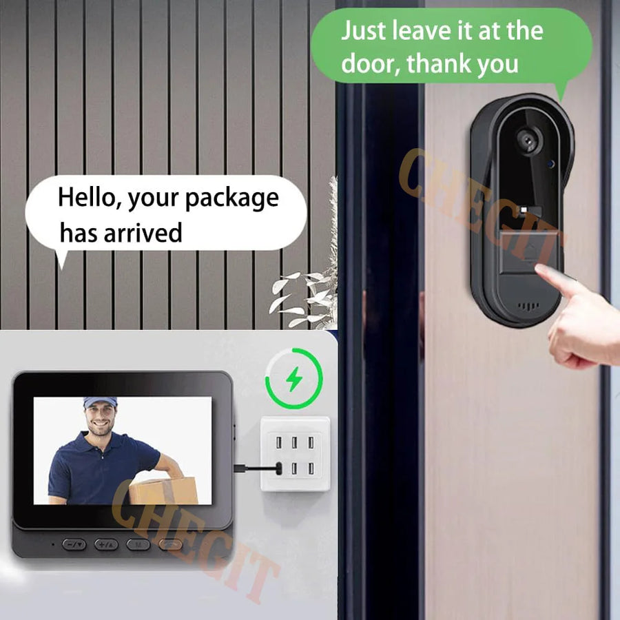 Wi-Fi Video Doorbell with 4.3 inch Indoor Screen