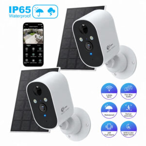 2-Pack 2K Solar Wi-Fi Outdoor Security Cameras